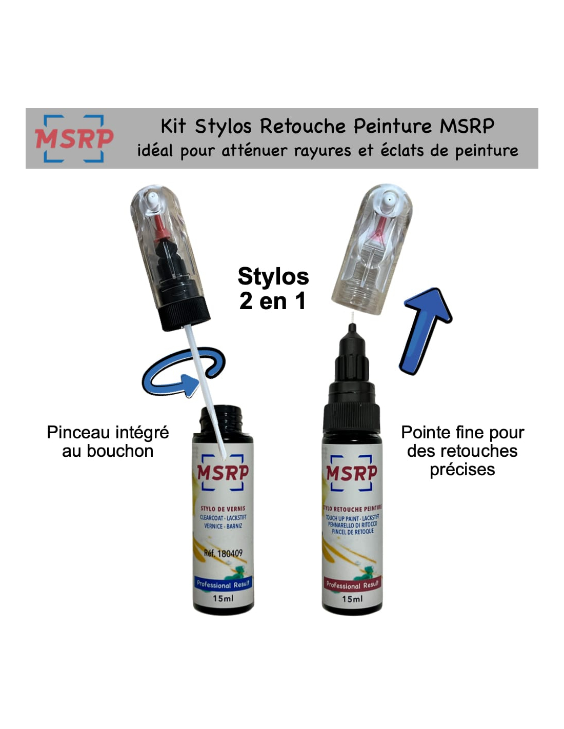 LEUUD Stylo Retouche Peinture Noir, 2 Pièces Retouche Peinture Voiture, 12  ml Stylo Réparation des Rayures Auto, Anti Rayure Voiture Carrosserie Moto  Voiture Vélo : : Auto et Moto