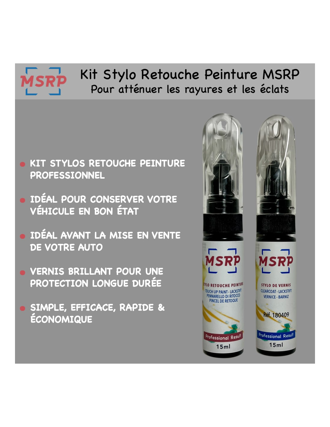 Stylo retouche peinture voiture gris platinium